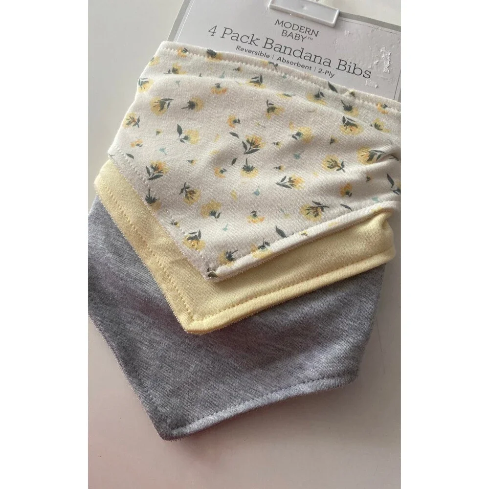 Modern Baby 3 Pack Baby Bandana Bibs Reversible 2-Ply Floral Yellow Set